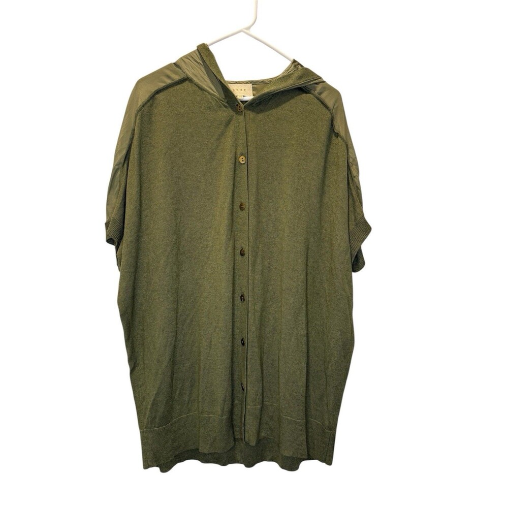 Women's Olive Green Shae Silk & Cashmere Shirt Small Buttons Sweater SS Comfy